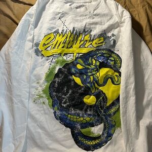 Empyre White Long Sleeve Tee with Blue and Yellow Graphic